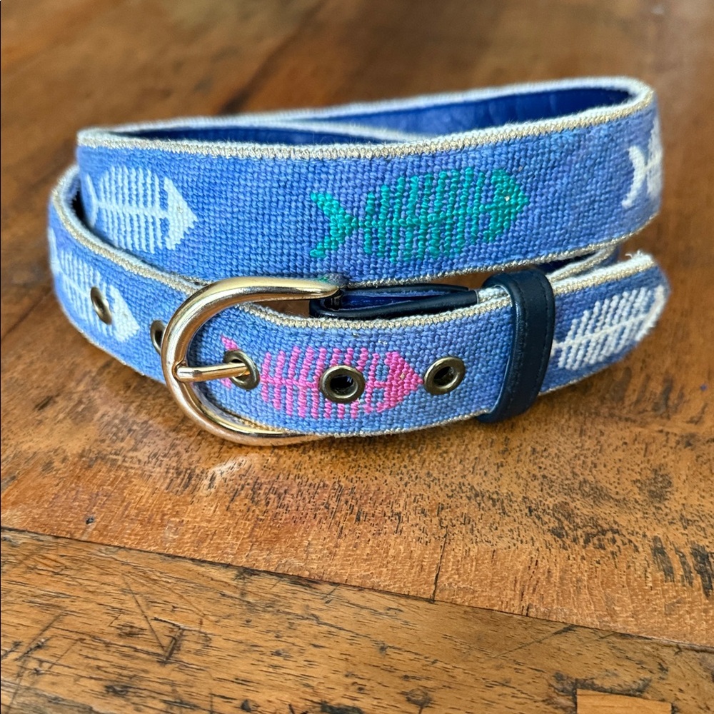 Vogue Accessories Fish Bones Needlepoint Belt Custom Made